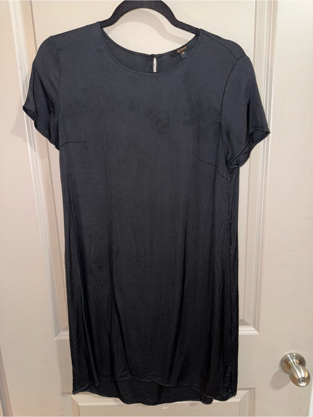 Quince Black Washable Silk T-Shirt Dress